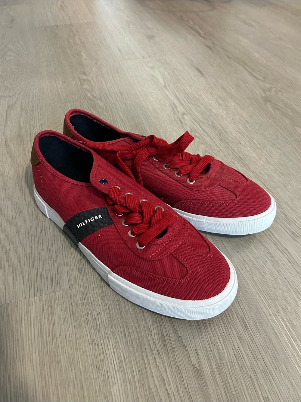 Tommy Hilfiger Men’s Red Canvas Low-Profile Sneakers with White Sole